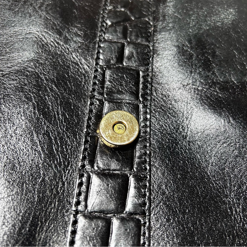 Leather Briefcase Satchel Black Men’s Work Shoulder Bag Crocodile Baggagio - Picture 8 of 14